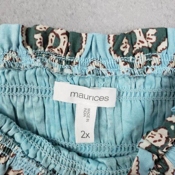Maurices Size 2X Puff Sleeve Smocked Crop Blouse Blue Bohemian Indie Paisley - Picture 2 of 7